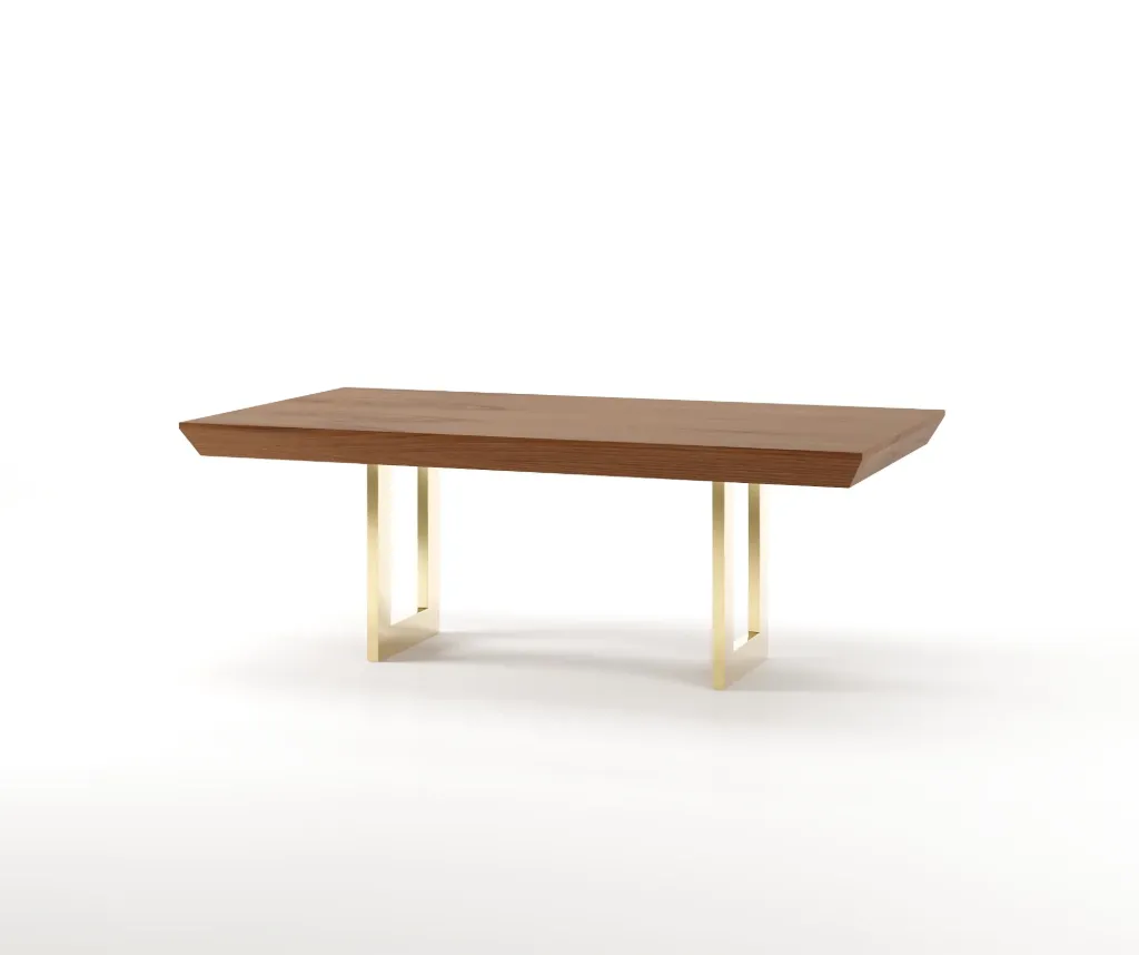 [AF.99.13.87] Mesa de Jantar Riviera (Nogueira Mate, Inox Dourado, Sem extensão)